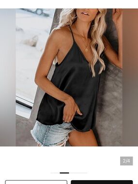 NWT Ekouaer Women’s Black Satin V-Neck Cami Tank Top XXL